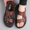 Men Black Leather Sandals Simple Flats Summer Brown Outdoor Hiking Sandals Outdoor Wide Beach Shoes for Father Over Sized