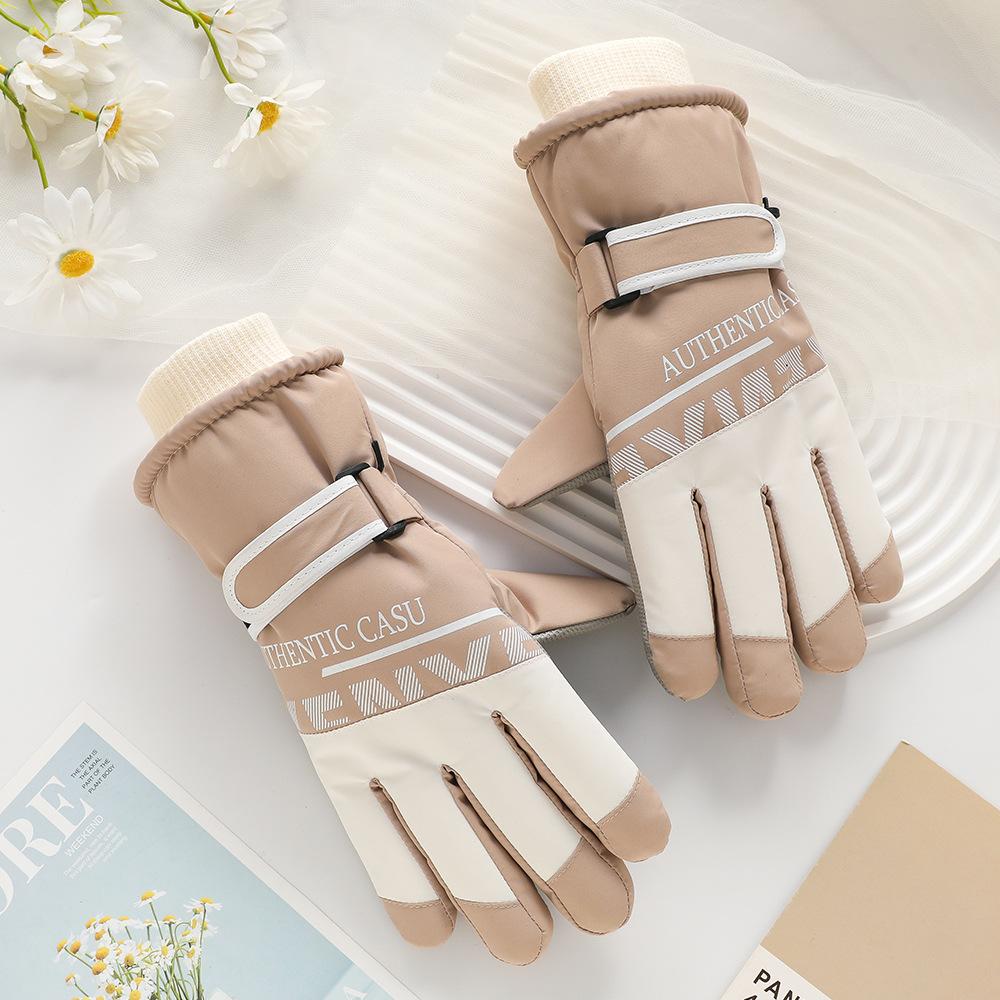 Ski Gloves for Men and Women Outdoor Winter Thickened Windproof Water Splashing Cold and Velvet Touch Screen Riding Warm Gloves