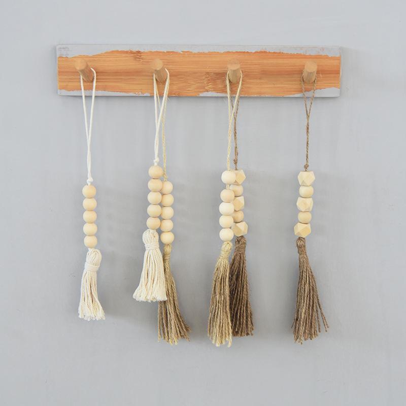 Nordic Style Tassel Wood Bead Hanging Ornament - DIY Handmade Jewelry Accessory with Hemp Rope and Original Wood Color Decor.