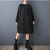 Long Sleeve Plus Size Cotton Vintage Black New In Dresses for Women Casual Loose Midi Spring Autumn Dress