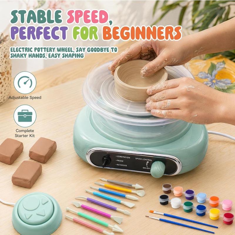Mini-Keramikscheiben-Set 10cm, Elektrische Scheibe mit Werkzeugen und Ton | Komplettes Töpfer-Set aus Ton, Topfplatte Elektrisch Ideal für Anfänger zum Basteln