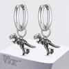 Vnox Punk Rock Earrings for Men Hypoallergenic Stainless Steel Sliver Color Earrings Personalized Dinosaur Drop Earrings Gifts