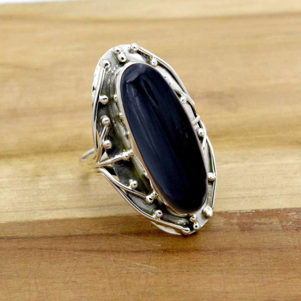 טבעת שחורה אוניקס 925 כסף, אוניקס אובלית אבן חן טבעת נשים, תכשיטי טבעת הצהרת אבן חן טבעית, מתנה לה, אמא