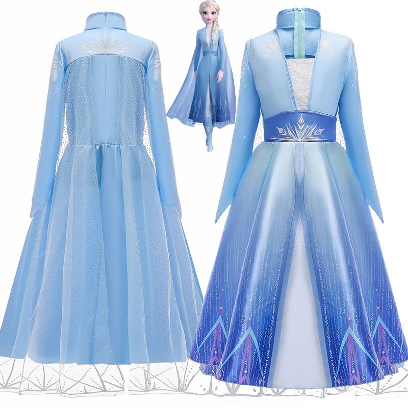 Girl Frozen 2 Elsa Dress Snow Queen Princess Cosplay Costume Outfit Halloween