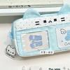 Cute Blue White Pixel Cat Ear Pain Bag Pencil Case For Students Ins Style Multi Functional Stationery Bag