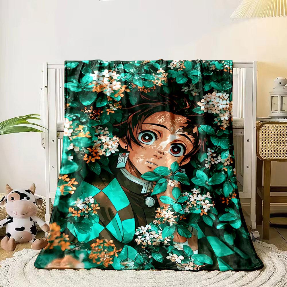 Green foliage with white and orange flowers surrounding blurred central area. for all seasons blanket lunch break throw gift 80cm x 120cm