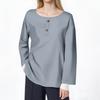 Women's Casual Loose Fashion Long Sleeve Cotton Linen Color Round Neck Button-down Shirt