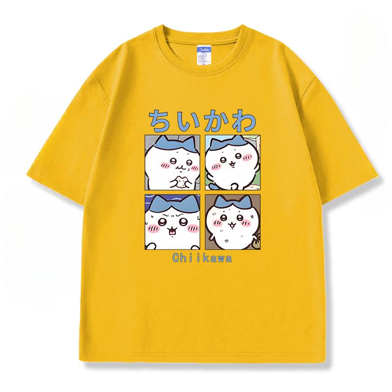 Chiikawa rolig söt fyrfaldig mönster T-shirt sommar vardaglig trend 100% bomulls T-shirt mode bekväm lös herr T-shirt
