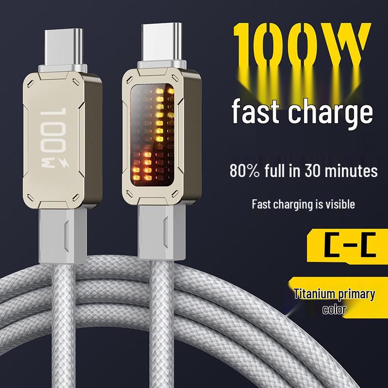 Mecha Luminous 100W Fast Charging Dual Type-C Data Cable for Apple & Huawei Devices