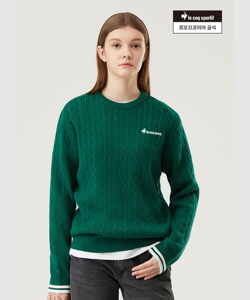 LECOQ Unisex Cable Sweater Pullover Green (Qp123Tst11)