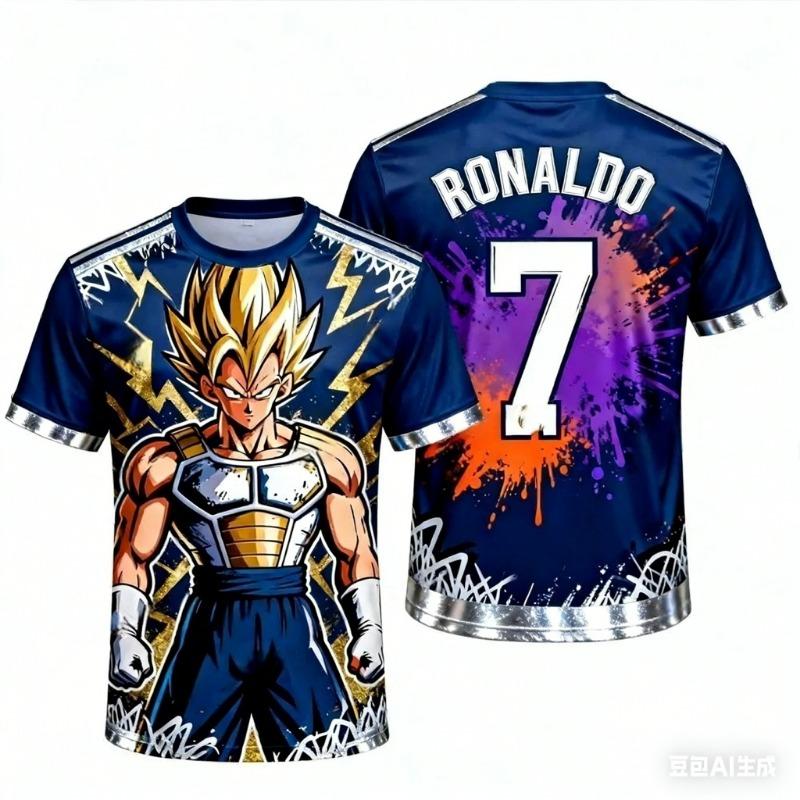 Super Saiyan Vegeta Ronaldo No.7 Anime Soccer Jersey For Kids Boys Girls Quick Dry Breathable Sports Short Sleeve Tops