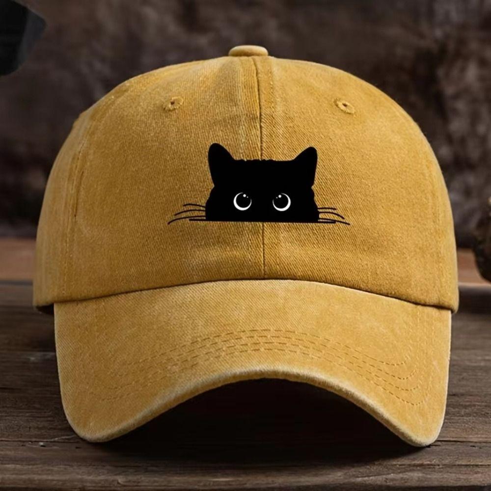 Peaked Cap Cartoon Baseball Hat Sunscreen Cotton Baseball Cap Cat Print Baseball Cap  Men