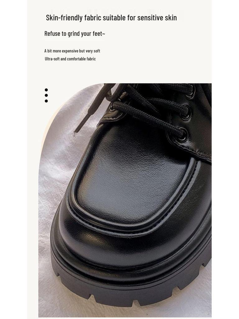 Women's Black Height-Boosting Retro Loafers - Thick Sole, British Style, 2025 Spring Collection