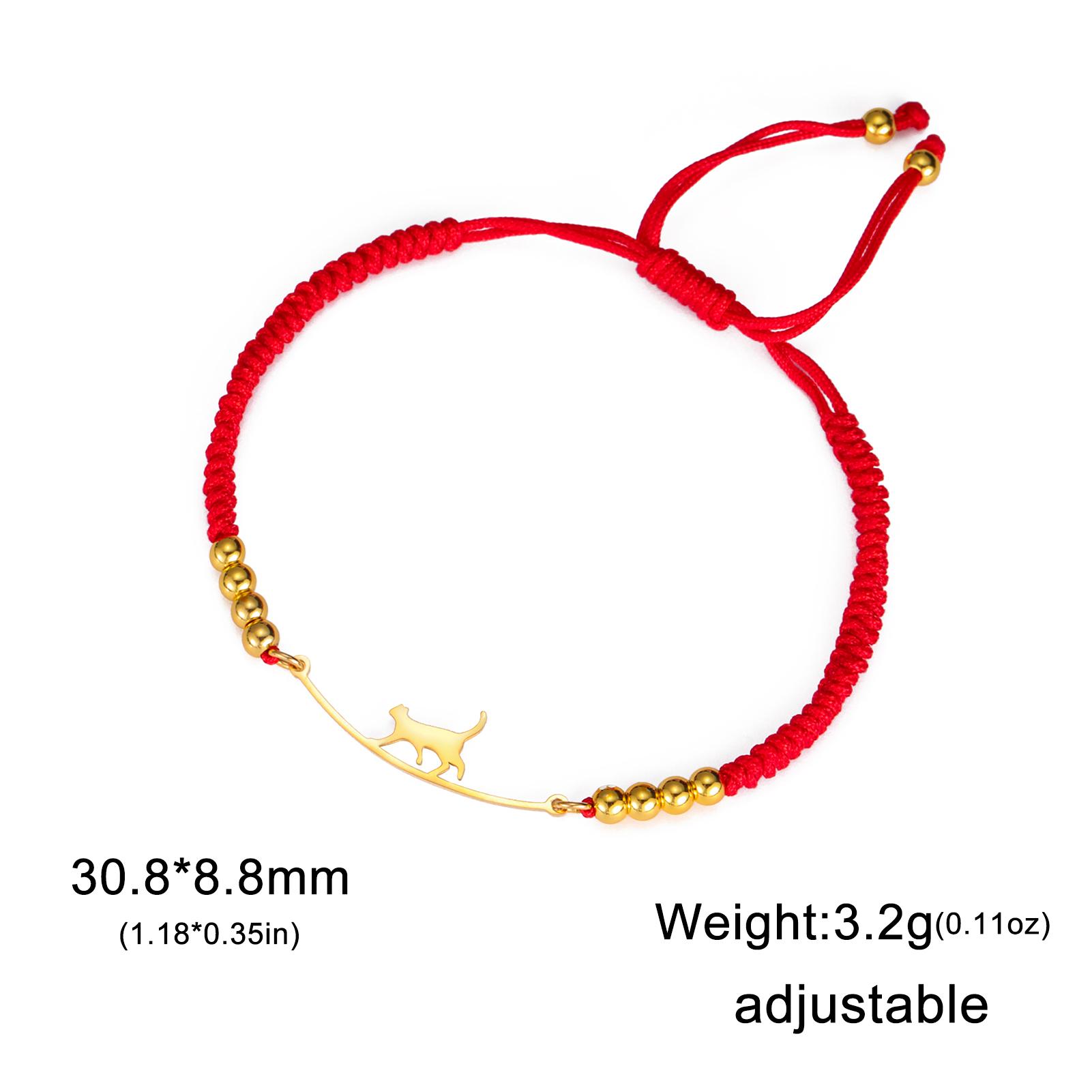 Rozsdamentes Acél Arany Macska Medálos Karkötő Nőknek Fonott Kötél Karkötők Állat Kiscica Ékszer Valentin Napi Ajándék 17 -22 cm red