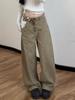 Khaki Pants Female Design Sense American Wide-leg Overalls Plus Size Slim Machete Jeans Spring