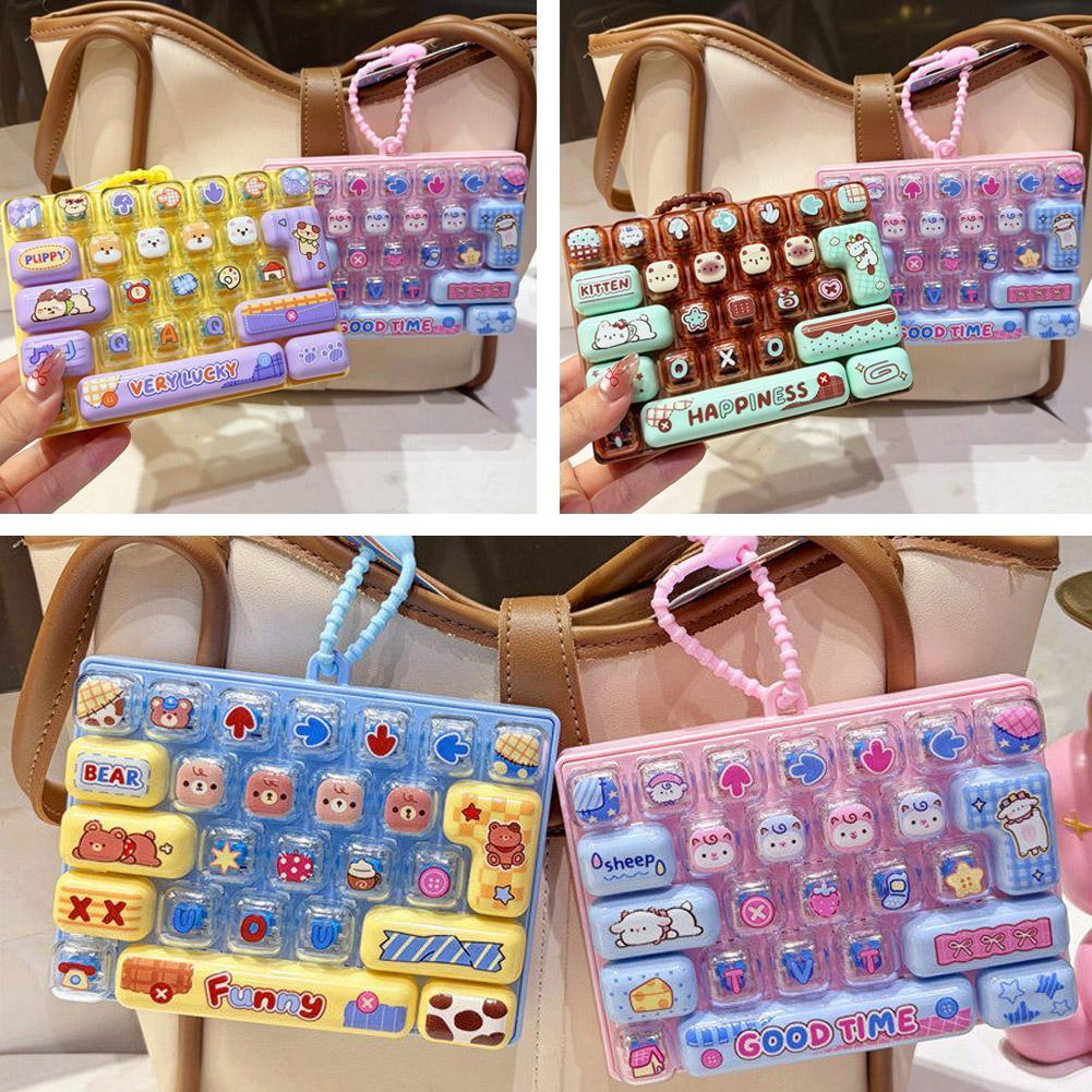 Cartoon Mechanical Keyboard Fidget Toy Pendant Stress Relief Clickable Keys Decompression Toy Backpack Keychain Hanging Ornament