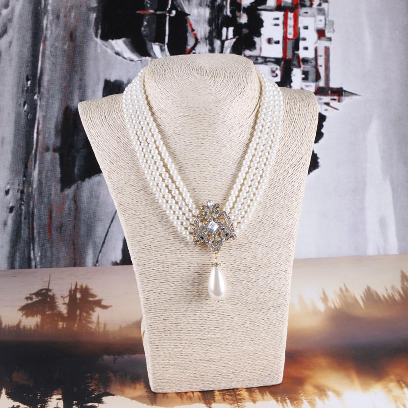 Meier Multi-layer pearl necklace with rhinestone accents - sweet & dramatic bridal pearl jewelry for women белый
