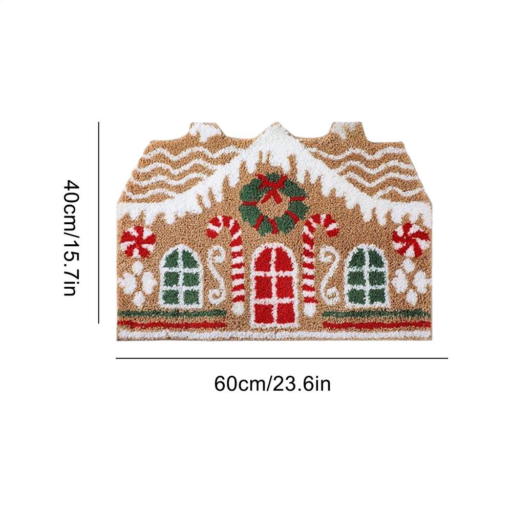 Christmas Mat Gingerbread House Door Mat Soft Non-Slip Area Rug for Winter Holiday Indoor Bathroom Kitchen Shower Floor Living