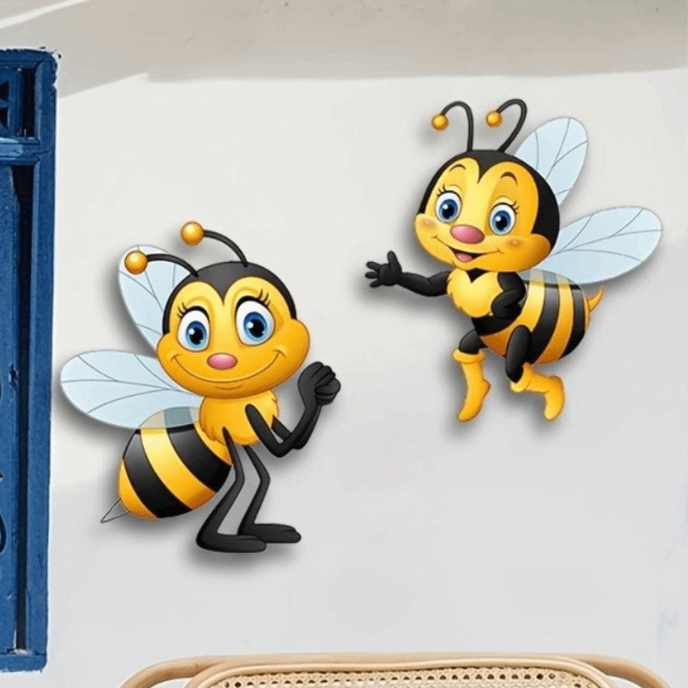 2Pcs Sun Resistant Garden Bee Hanging Plaque 2D Flat Outdoor Bee Art Hanging Courtyard Outdoor