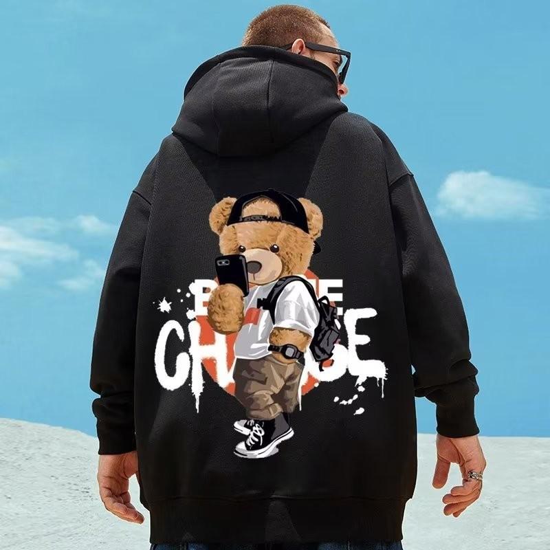 

M-8XL Men Oversized Pullover Hoodie Fashion Loose American Street Fashion Men’s Teddy Bear Print Long Sleeve Couple Clothes S