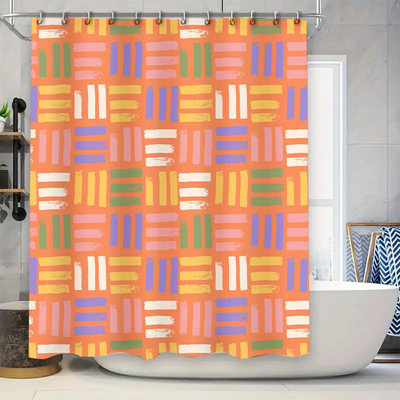 

Bright Shower Curtain Multi Color Rectangles Pattern Modern Decor For Bathrooms Easy Installation With 12 Hooks Set (Orange) W60H190(CM)-1 Pcs