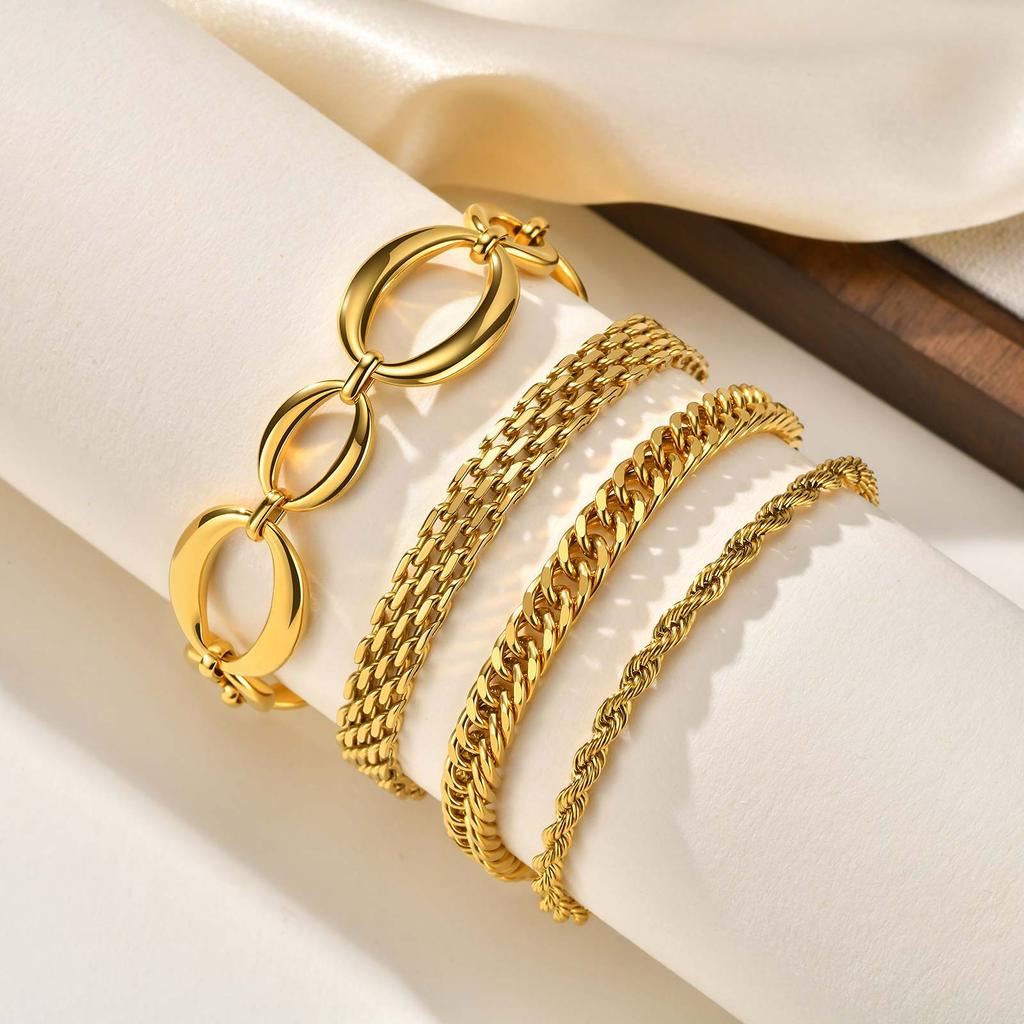 Minimalist Stackable Chain Bracelet for Women, 18K Gold Plated Stainless Steel, Waterproof Non Tarnish Dainty Jewelry Gift