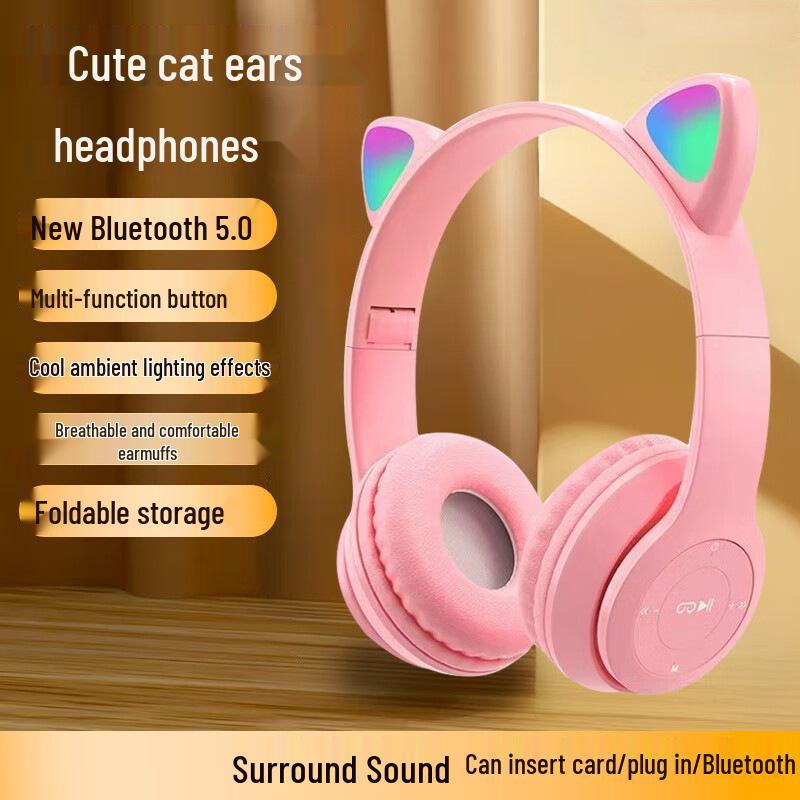 

Best-Selling Luminous Cat Ear Bluetooth Headphones, Foldable Design, High Appearance P47M with Card Slot