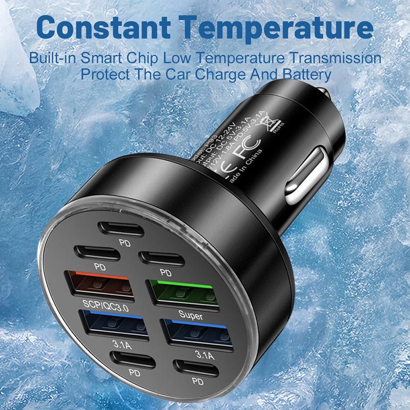 10-Ports Usb Type-C Car Phone Charger For Truck Vehicles Usb-C Fast Charging Power Adapter For Iphone For Samsung Huawei Xiaomi