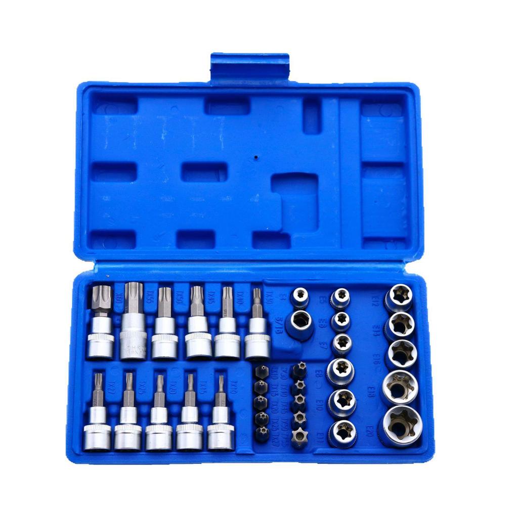 34-Piece Torx Star & Hex Bit Socket Set, 3/8" Auto Repair Tool
