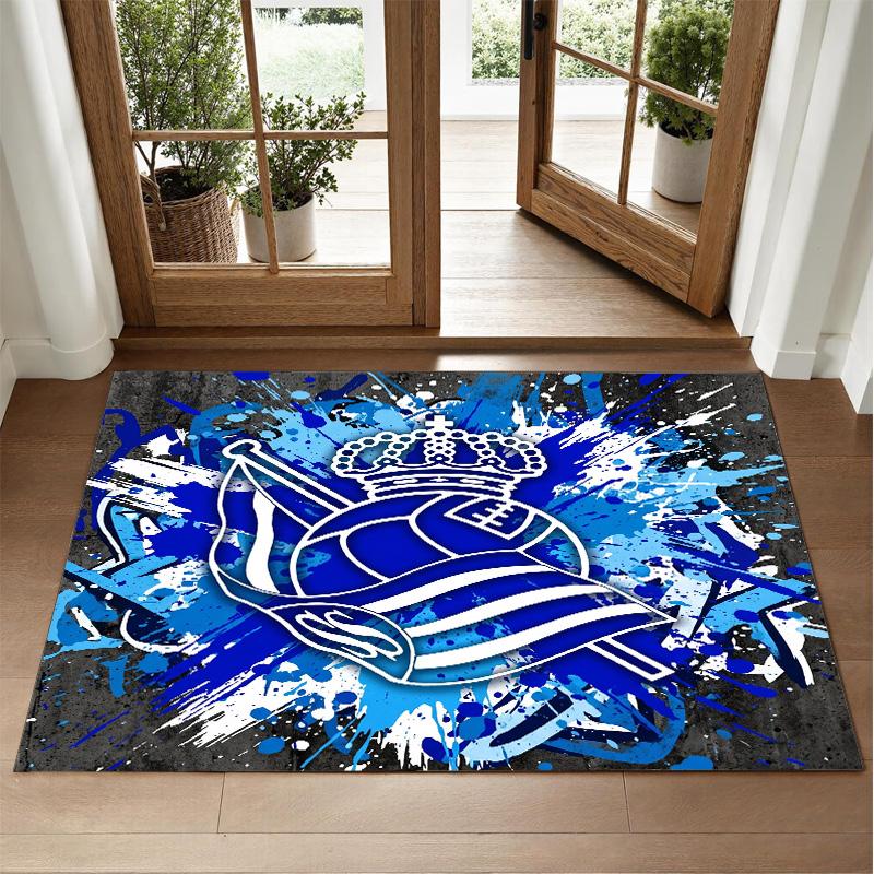Real Sociedad FC Design Crystal Velvet Rug Soft Decorative Mat for Bedroom Entrance