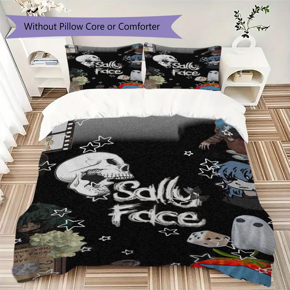 sally face Pattern Bedding uilt Set uilt Cover Pillowcase Home Decoration Birthday Gift (1 * duvet cover + 2 * pillowcase without core)140