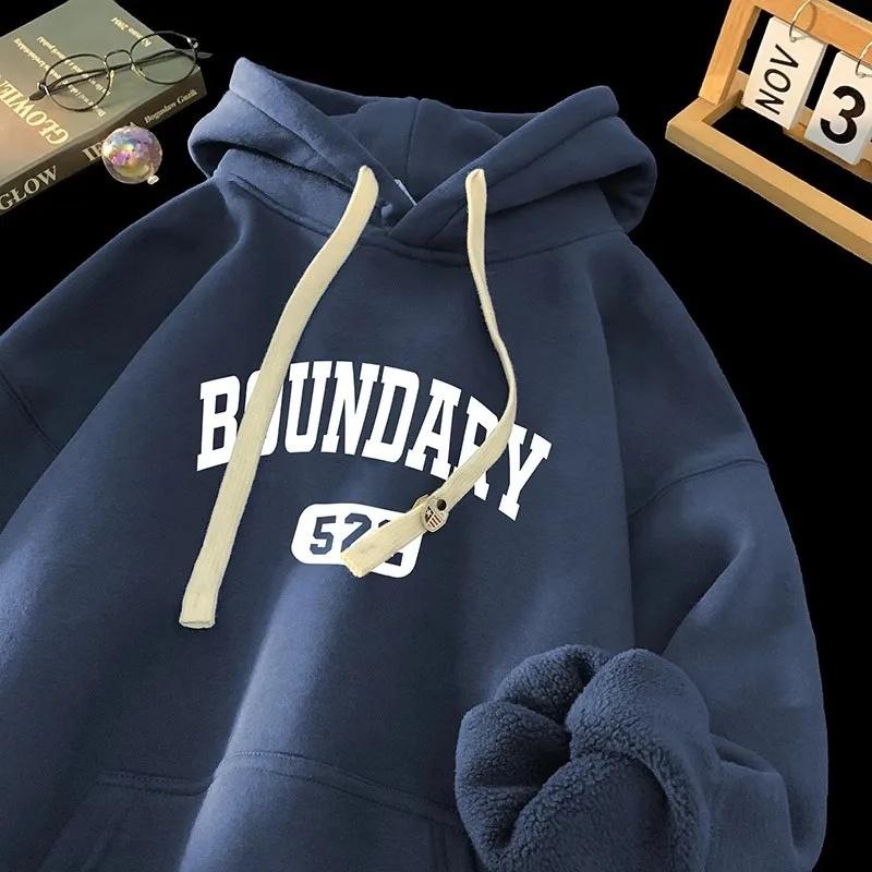 Hooded Sweatshirt Men's Loose Fit Fleece Lined Autumn Winter Fashion Brand Casual Style Couple's Clothing Top