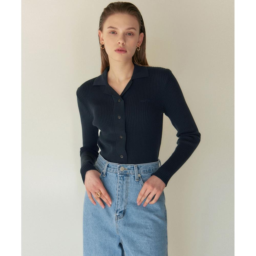 

NICKNICOLE Open Collar Lip Bad KnitNavy