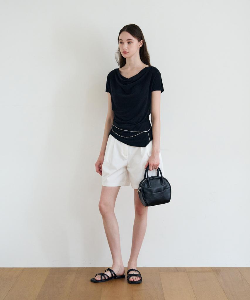 Deuloupisumeon Asymmetrical Tuck Draped T-Shirt [White]