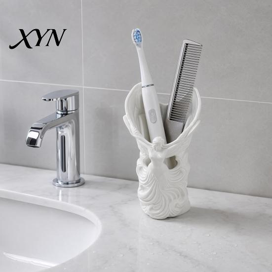 Cute Makeup Brush Cup Angel Fairy Pen Holder, 3D Printed Cosmetic Organizer, Tabletop Holder for Vanity Desk, Dried Flower Vase, Gift Women Artistic