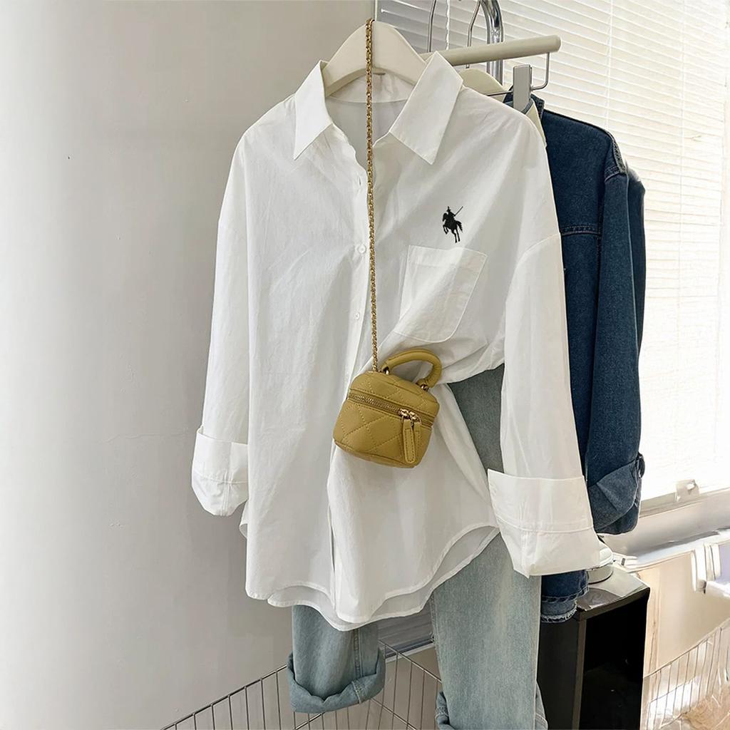 Casual Simple Long Sleeve Button Solid Color Shirt Women 2025 Autumn and Winter