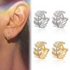 Trendy Fine Gold Silver Color Leaves Zircon Stud Earrings Women Stones Clip Earring Engagement Jewelry