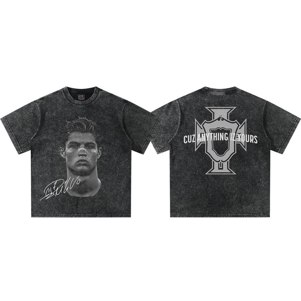 2025 Cristiano Ronaldo Retro Streetwear Vintage Zwaar T-shirt - Unisex 300g Directe Injectie Print