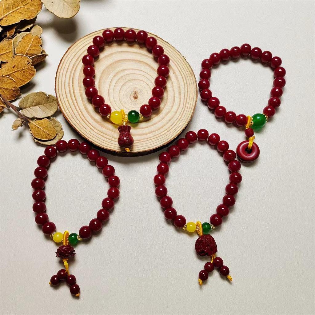 Nova Pulseira de Lótus Cinnabar de Estilo Chinês - Retrô, Versátil, Acessório de Mão da Moda para Transmissões ao Vivo e Pontos Turísticos