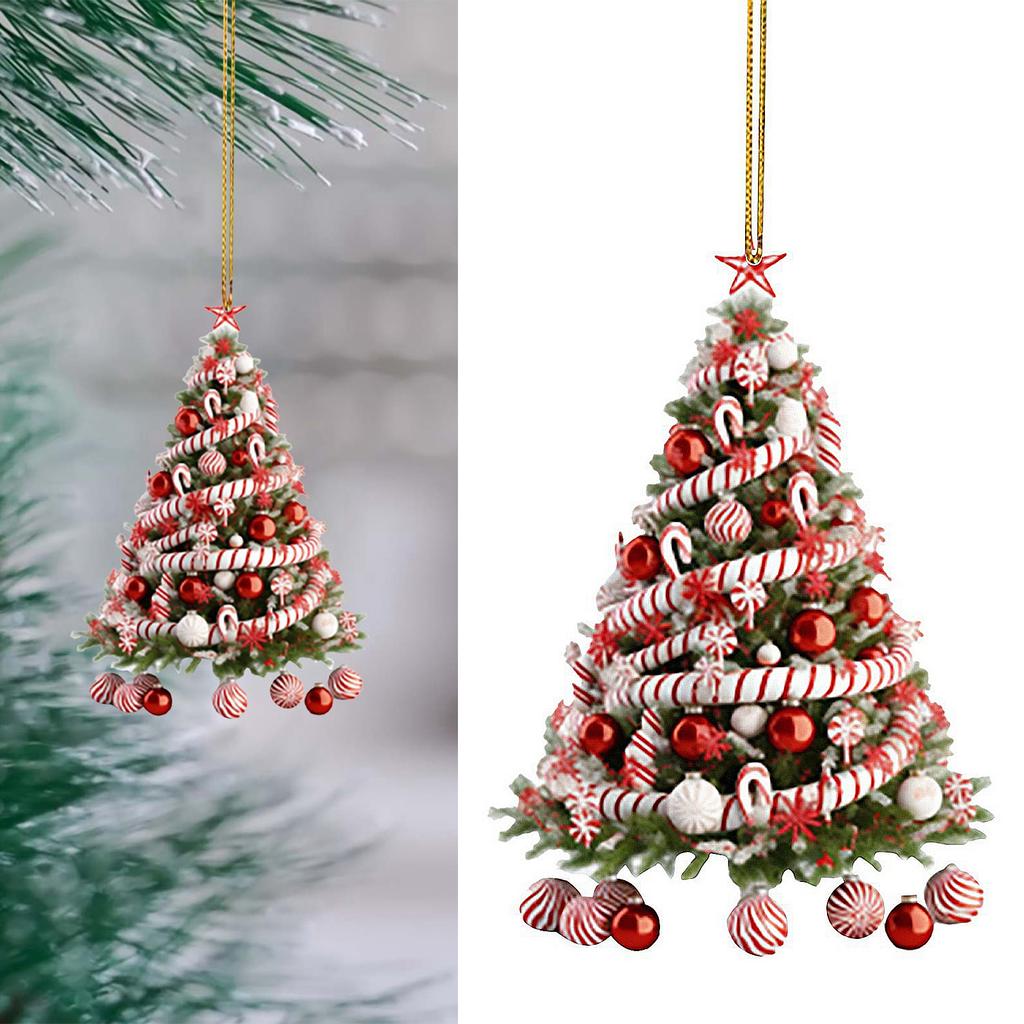 Christmas Tree Pendant 2D Acrylic Xmas Tree Pattern Hanging For Tree Branch Wreath Garland Xmas Party Decor Accessories