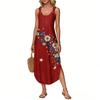 Women's Summer Long Dress Sleeveless Side Slit Long Independence Day Print Vacator Dress