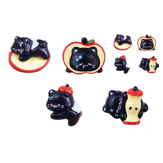 1/4 Stück Frucht Schwarze Katze Figur Computer Monitor Dekoration Cartoon Kätzchen Statue Skulptur Heim Büro Auto Armaturenbrett Ornament
