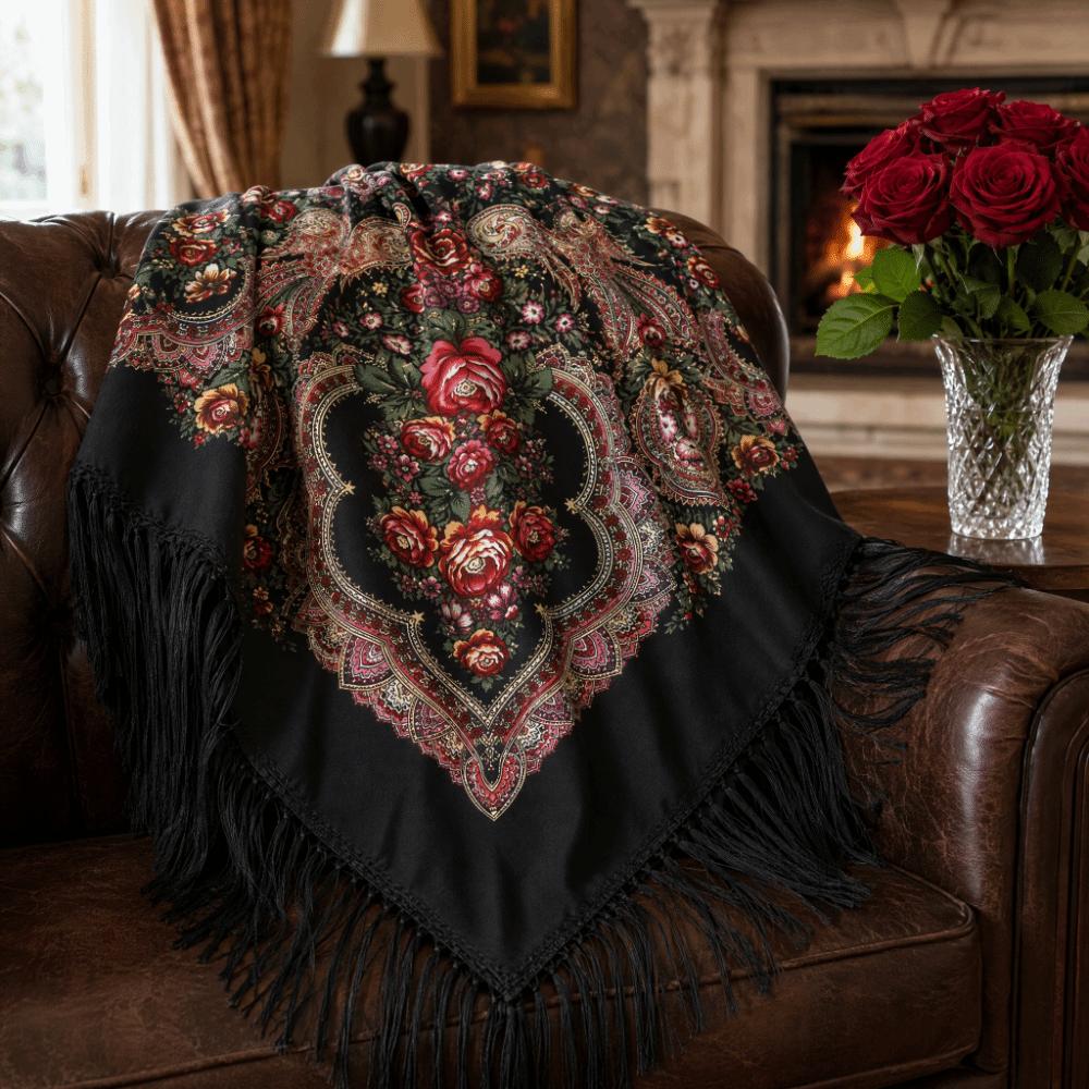 Cotton Twill Square Scarf 130x130 cm Ethnic Style Scarf Vintage Fringed Shawl Travel