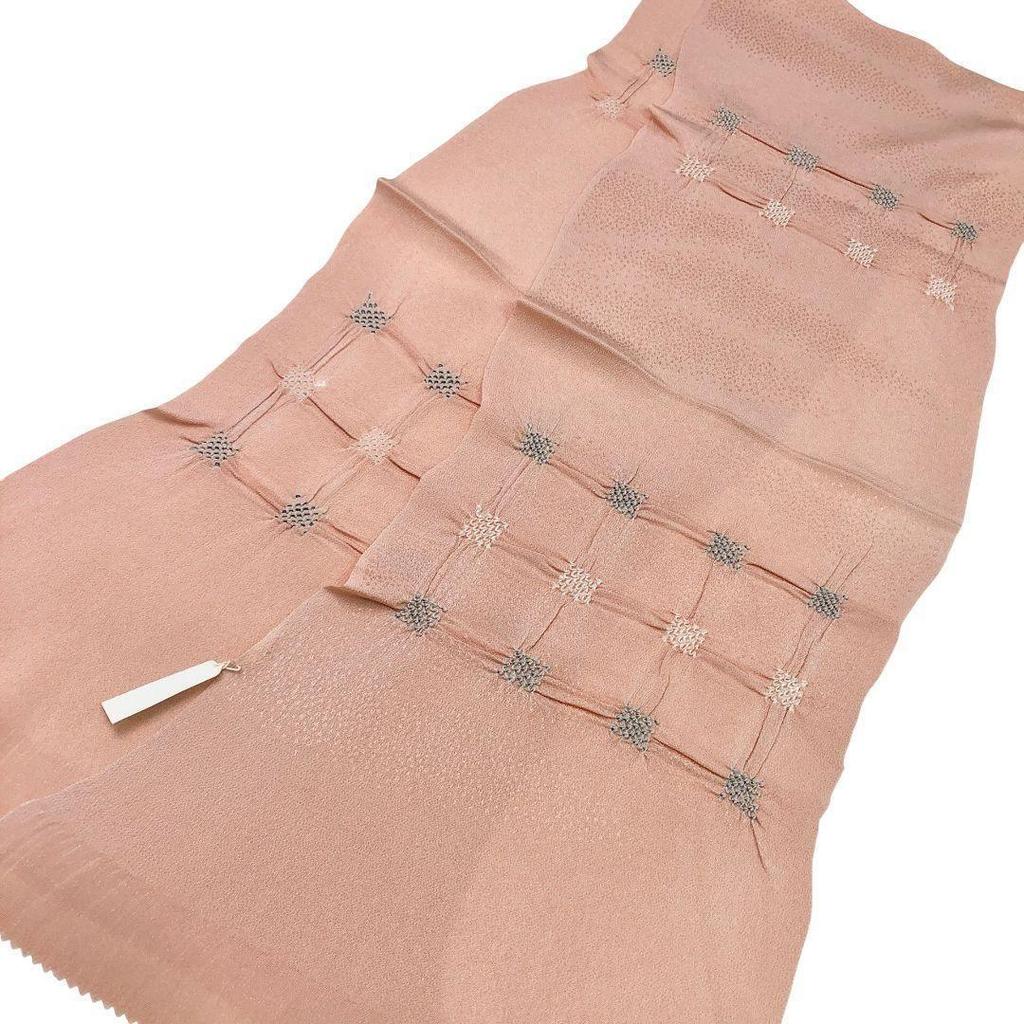 Used Japanese accessories, obi sash, pure silk, crepe, shibori, light red C-5895