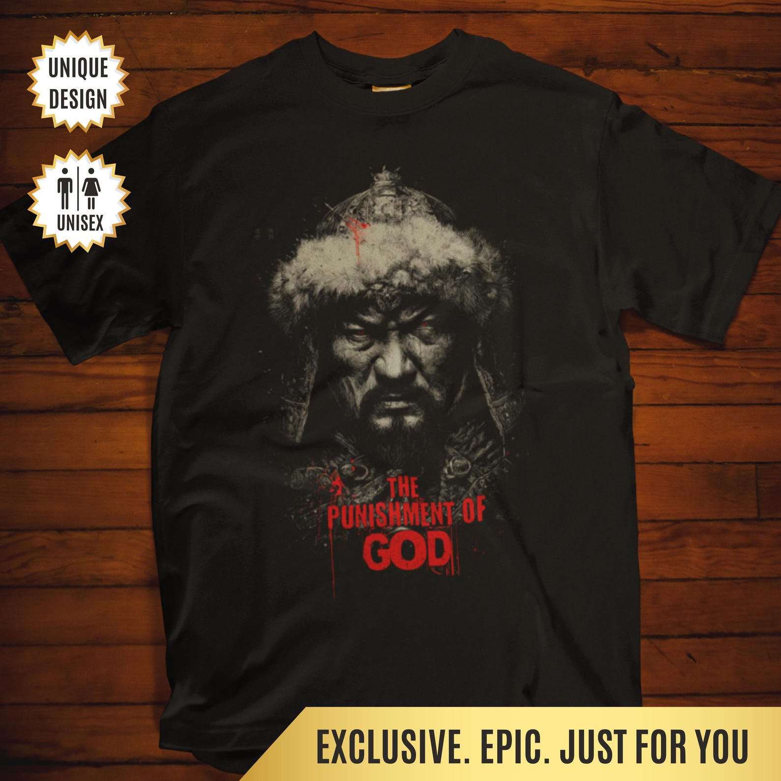 Genghis Khan T-Shirt The Punishment of God, Mongol Warlord Tee Gothic Medieval Gift for Conquerors, Warriors & Dark Souls, Medieval Warrior M