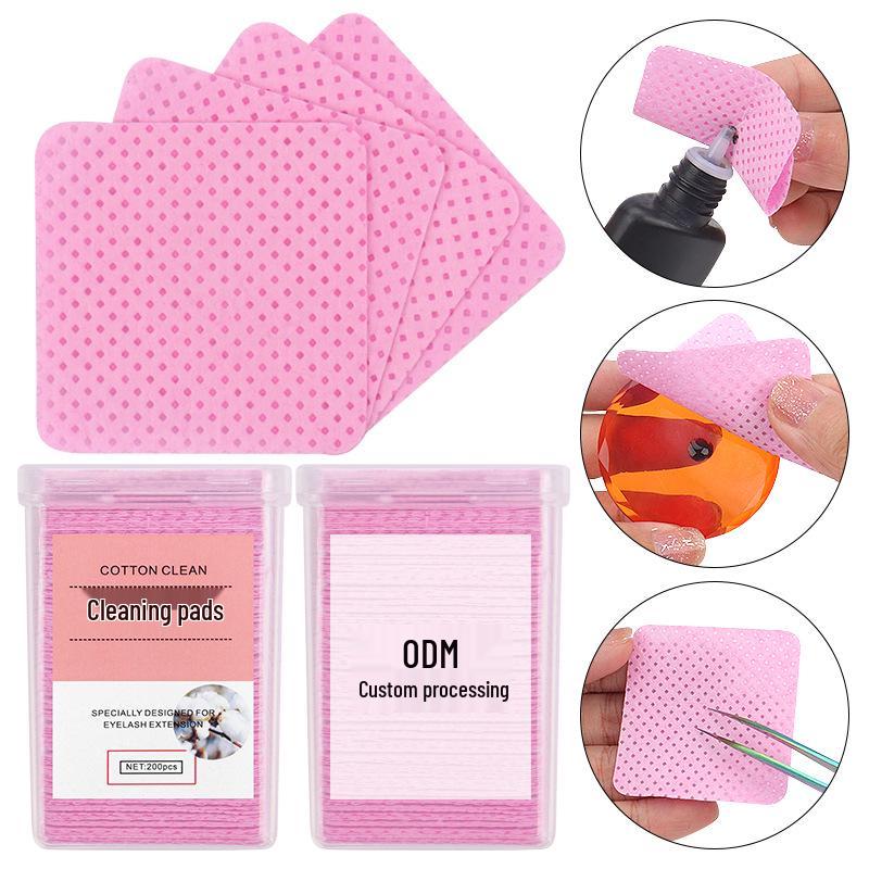 Disposable Pink Glue Remover Wipes - Non-Woven Cotton Pads, 200 Pack