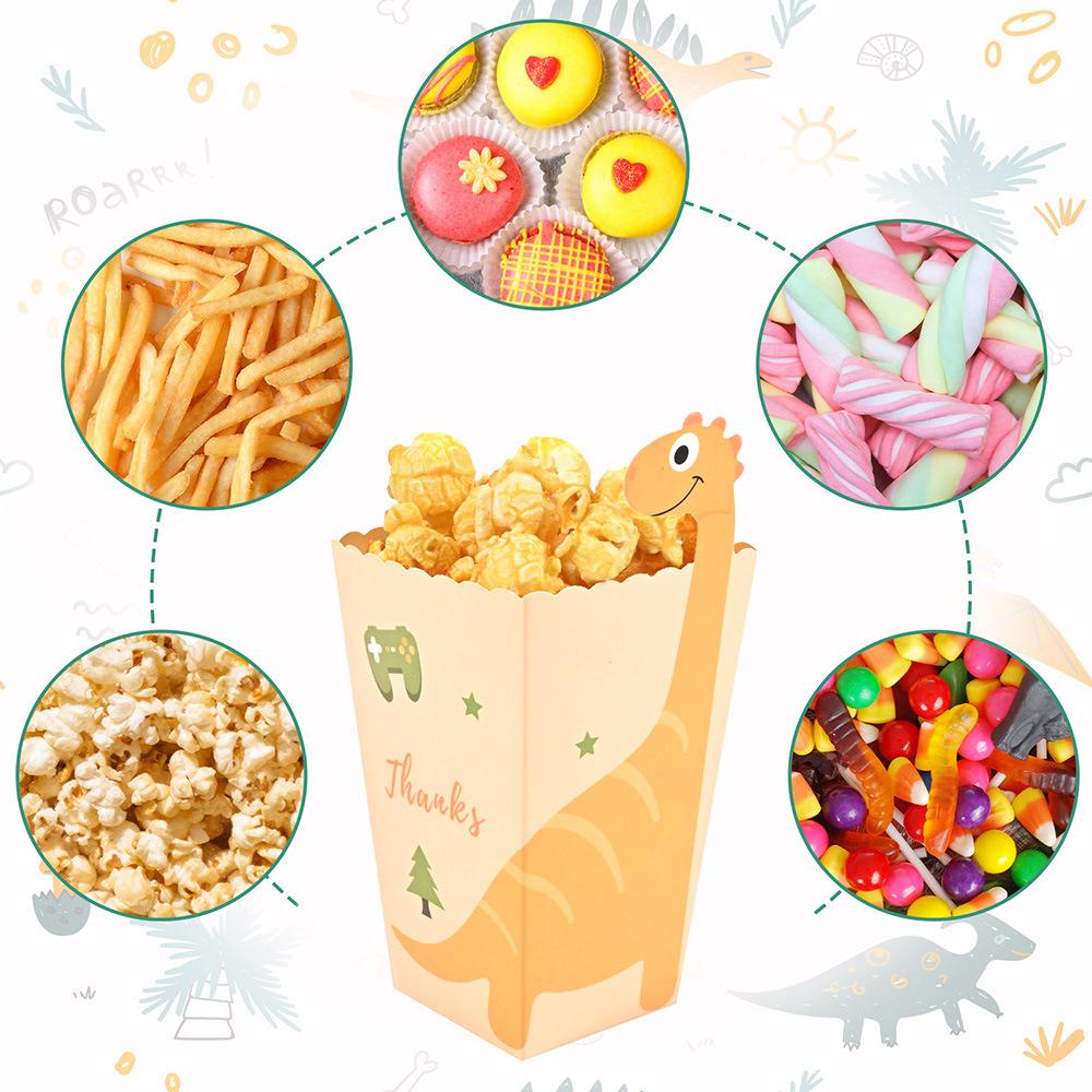 Dinosaur Themed Popcorn Box Cartoon Printed Candy Packaging Children's Birthday Baby's First Year Party Decoration Box Disposable Food Containers