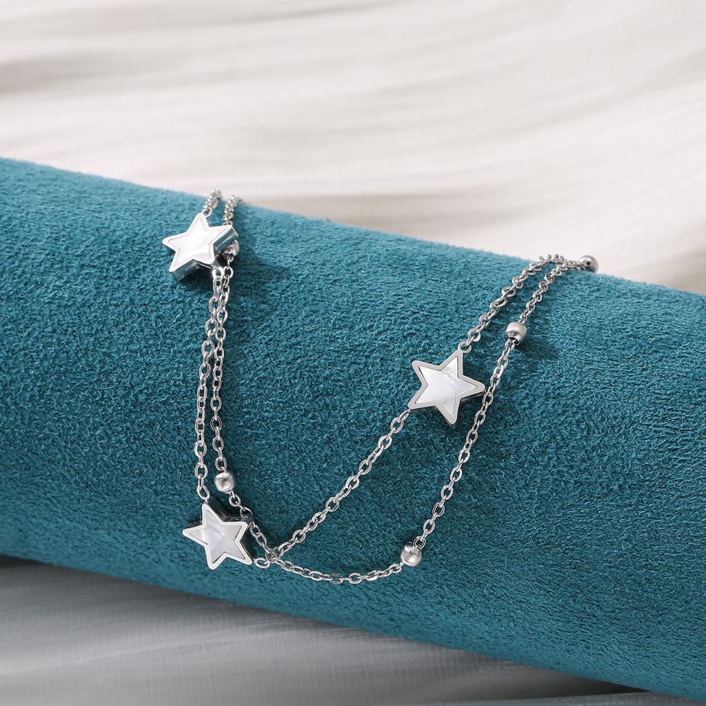 1Pc Stainless Steel Star Simulated Shell Bead Anklet Golden Silvery Minimalist Stackable Beach Jewelry Gift