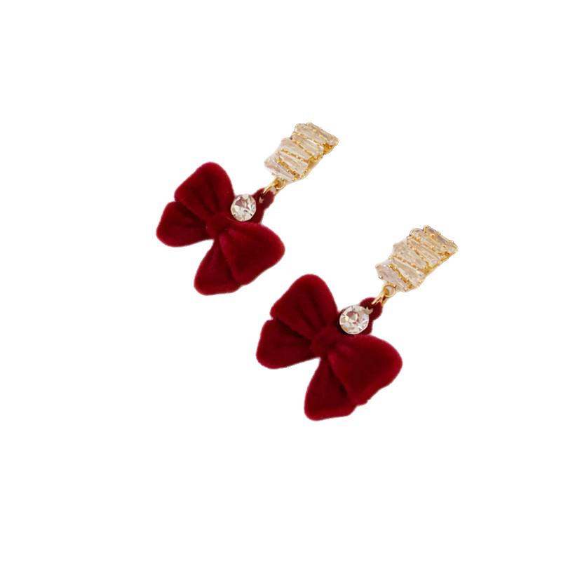 14K Gold-Plated Diamond Bow Heart Flower Earrings In Ankara Red