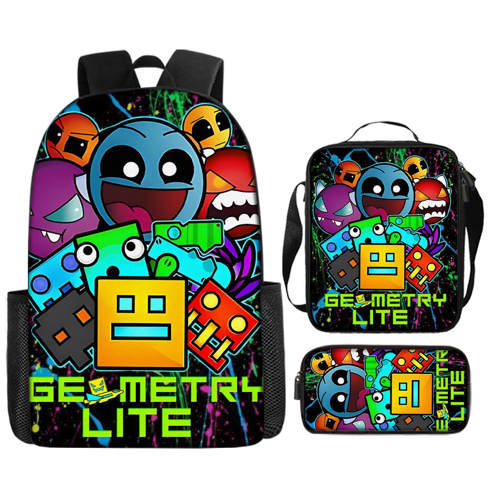 Cartoon Geometry Dash Kinder Schulrucksack mit Umhängetasche Federmäppchen Schultaschen für Jungen Mädchen Bestes Geschenk